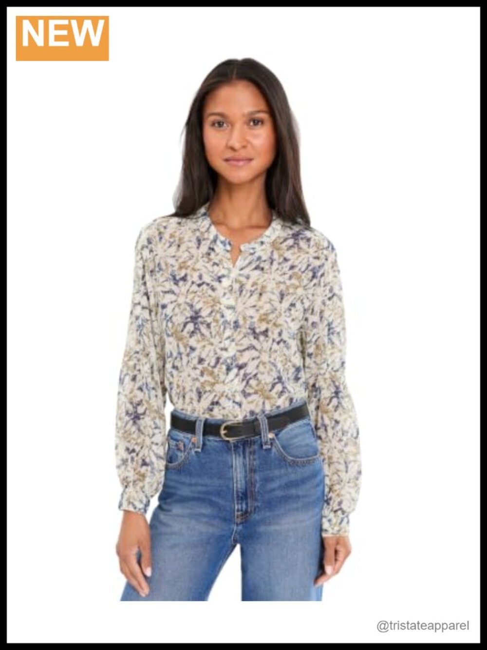 NIC+ZOE Bloomsbury Chiffon Peasant Blouse Floral Print Button Up Long Sleeve
